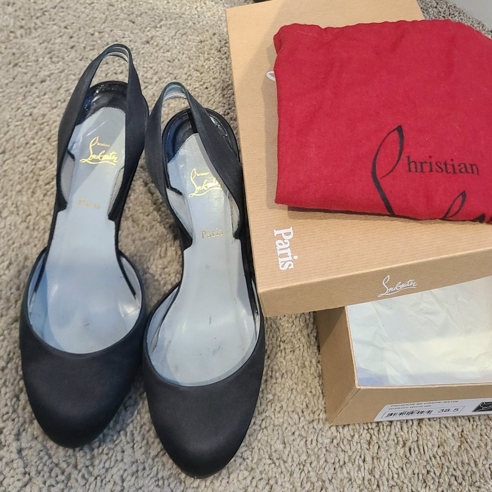 Christian Louboutin Picador 85 crepe satin 38.5 black slingback - Picture 4 of 8